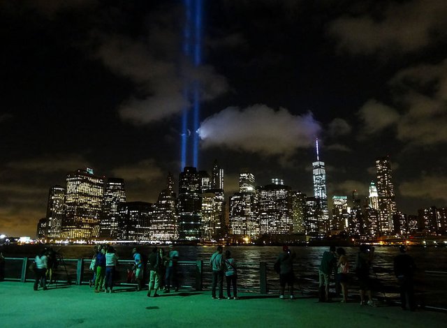 Remembering 9 11 New York 2 sky lights view from Brooklyn GOSTRA.com