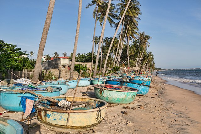 Fishing boats at the Beach in Hàm Tiến