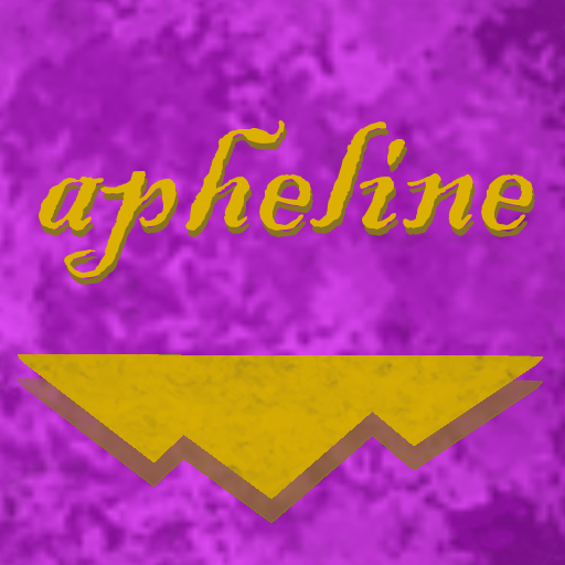 Image of apheline's avatar; a floating, golden island and the word "apheline" written in gold script above it on a purple/pink background.