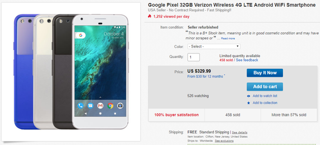 Verizon Google Pixel 32GB refurbished sale