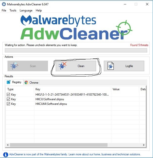 AdwCleaner Scan Detected Image