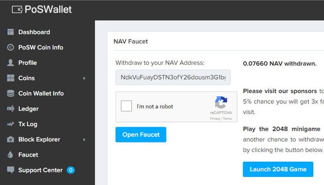 PoSWallet NAVCoin Faucet