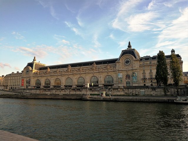 Musee d'Orsay from the Seine - full view of Seine frontage