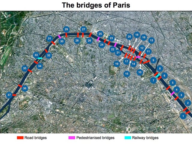 Paris bridges map