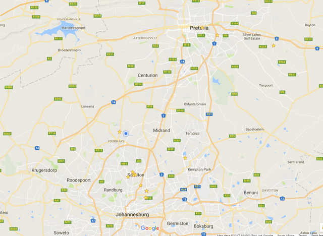 Map showing location of Fourways