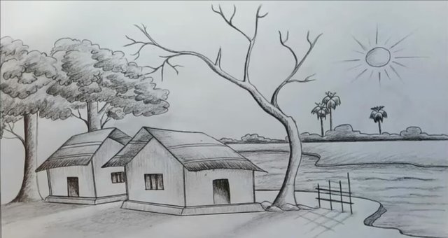 See The Beautiful Drawing Of Village Step By Step Steemit