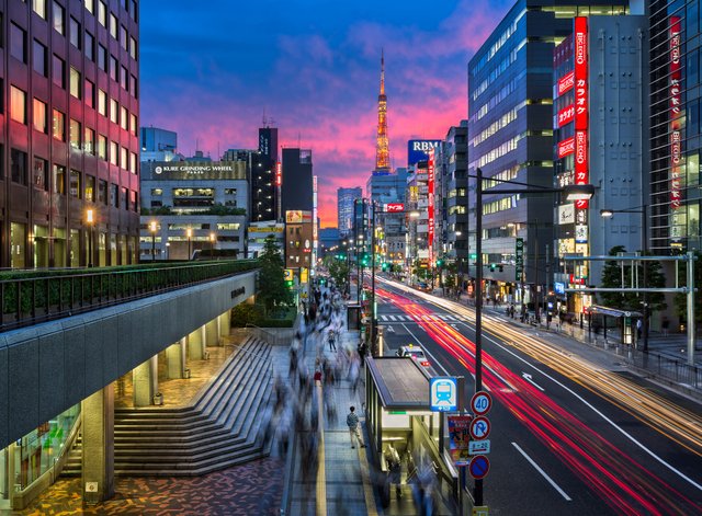 Meeting in the Evening Rush Hour near Tokyo Tower, Tokyo, Japan