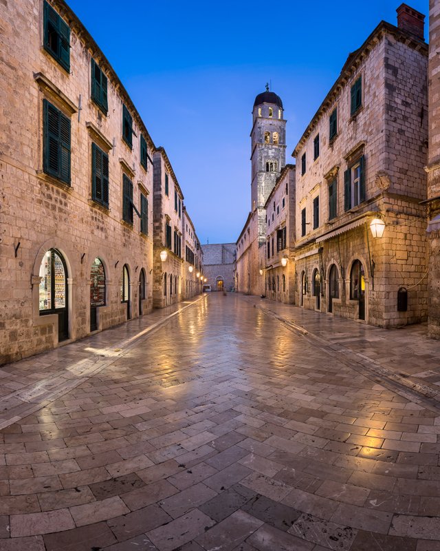 Panorama of Stradun Street in the Morning, Dubrovnik, Dalmatia, Croatia