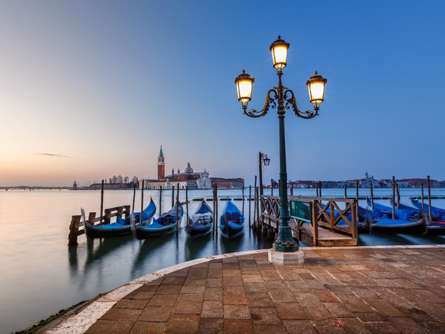 Grand Canal Embankment and San Giorgio Maggiore Church at Dawn, Venice, Italy