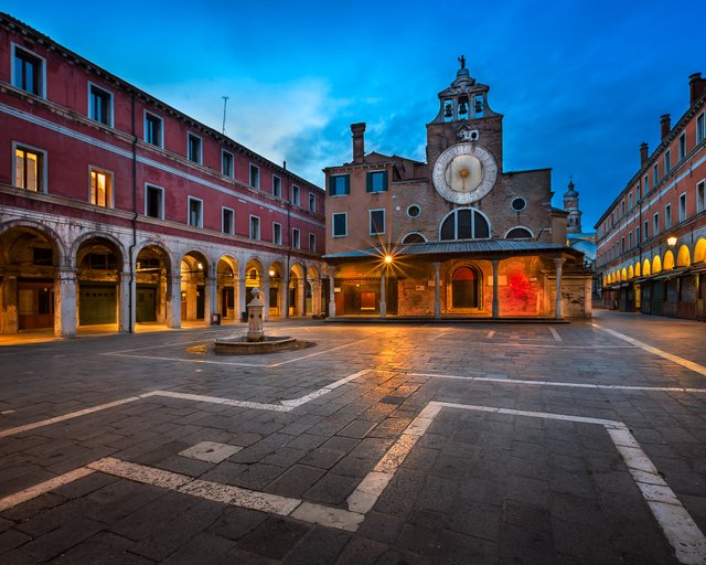 San Giacomo di Rialto Square and Church in the Morning, Venice, Italy