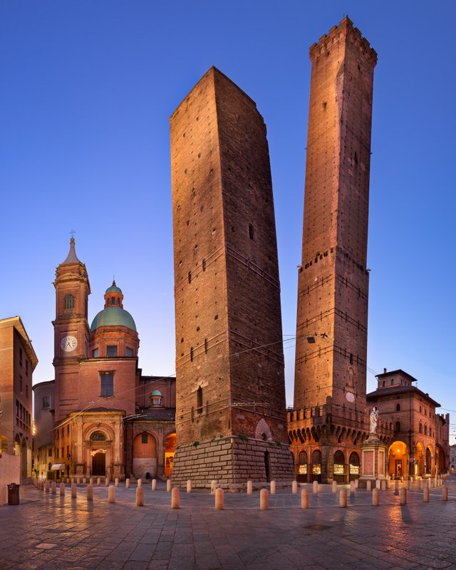 Two Towers and Chiesa di San Bartolomeo in the Morning, Bologna, Emilia-Romagna, Italy