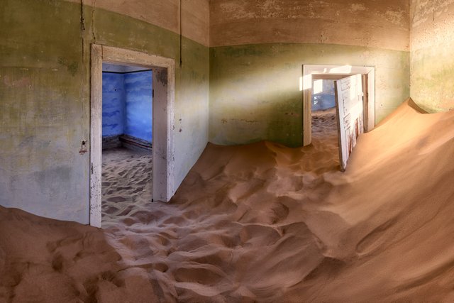 Abandoned House Full of Sand in the Ghost Town of Kolmanskop, Namibia