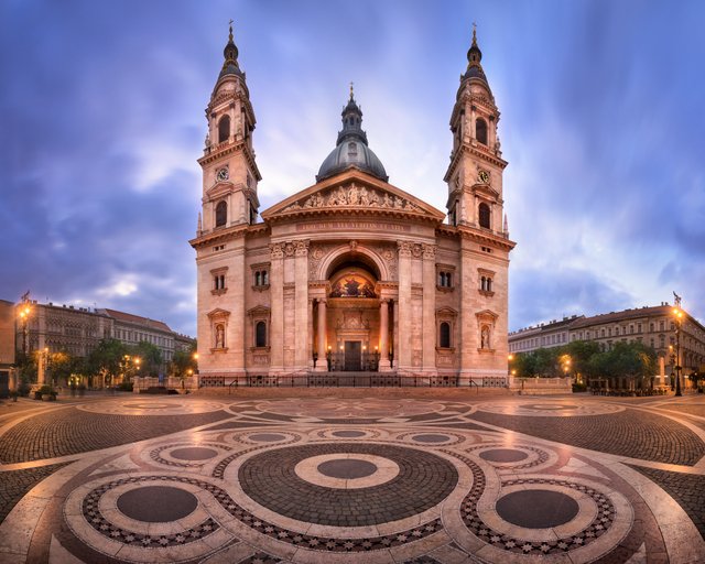 Panorama of Saint Stephen Basilica in the Morning, Budapest, Hungary