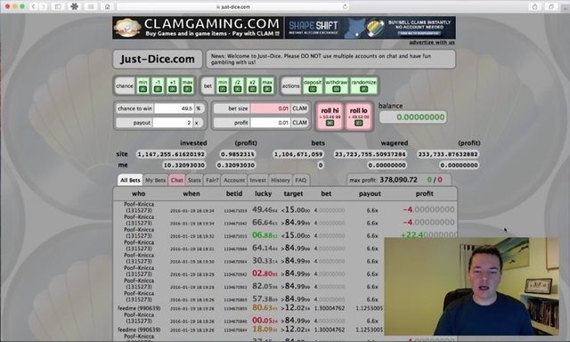 My Just-Dice.com Bitcoin / Clam Investment Month #1 Dec 2015 - Jan 2016