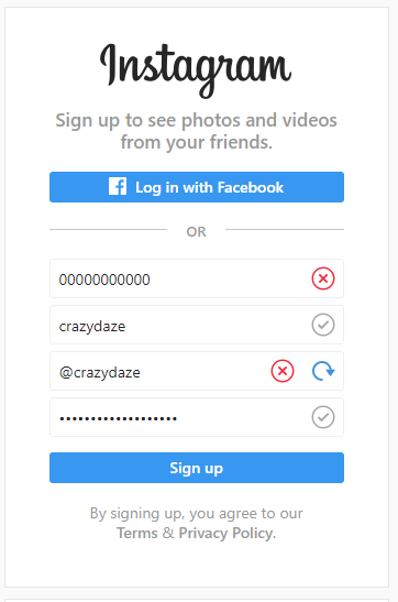 instagram sign in page