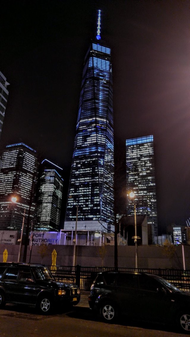 1 WTC at night, outside the W Hotel