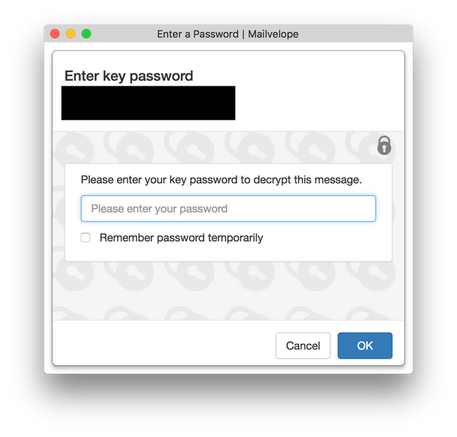 Mailvelope asking for your private key password