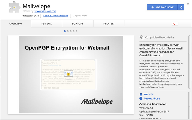 Chrome webstore listing for mailvelope