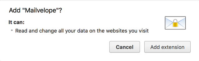 Chrome warning asking you to provide permissions to mailvelope