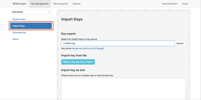 Importing keys into the mailvelope key ring