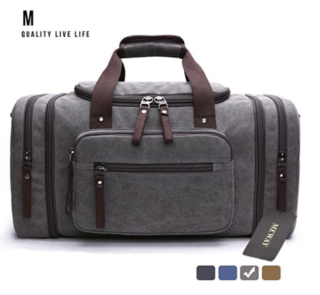 MEWAY Canvas Duffle Bag Travel Luggage Weekender Leather Trim Handbag with Strap