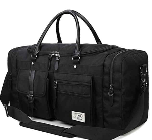 ZUMIT Travel Duffel Bag Square Black Business Weekend Tote Bag Gym Sports Holdall Bag Water-resistant Luggage Bag 45L 60L #806