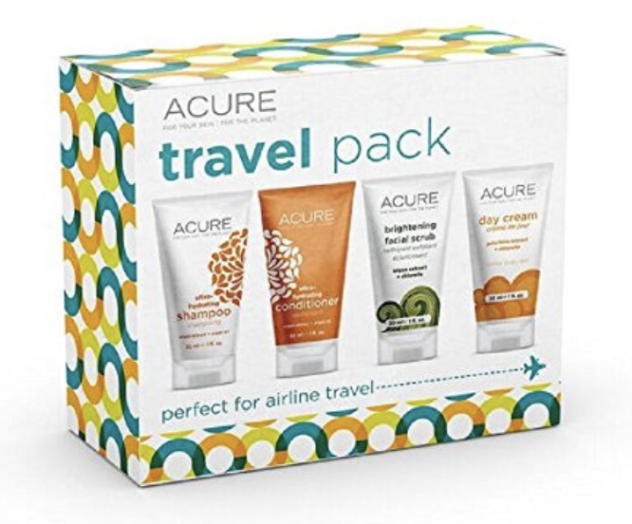 ACURE Essentials Travel Size Kit, Shampoo, Conditioner, Day Cream and Facial Scrub 