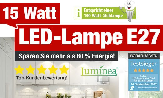 GRATIS statt 24,90 EUR: LED-Lampe E27, 15 Watt, 1350 Lumen, A+, tageslichtweiß 6.500 K