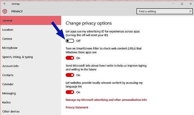 windows privacy settings 