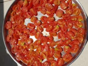 Arrange the tomatoes skin side down