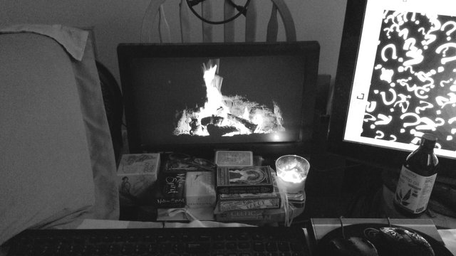 Black and White Photo of my Workspace for a Photo Challenge