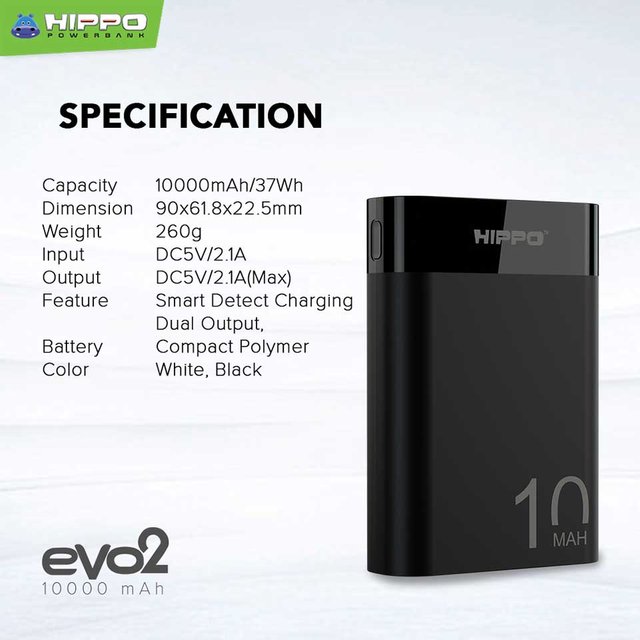 Spesifikasi Hippo Powerbank Evo2 Compact 10000 mAh