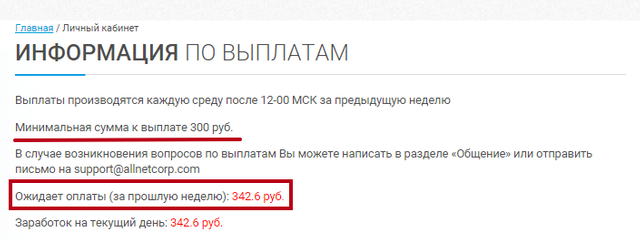 Минимальная сумма на Allnetcorp.com