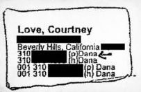 Courtney Love in Epstein's Little Black Book with an arrow to "Dana"