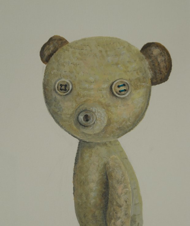 teddy bear toy ted crochet cute button eyes painting portrait