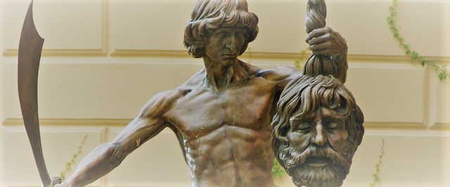David and Goliath's head sculpture