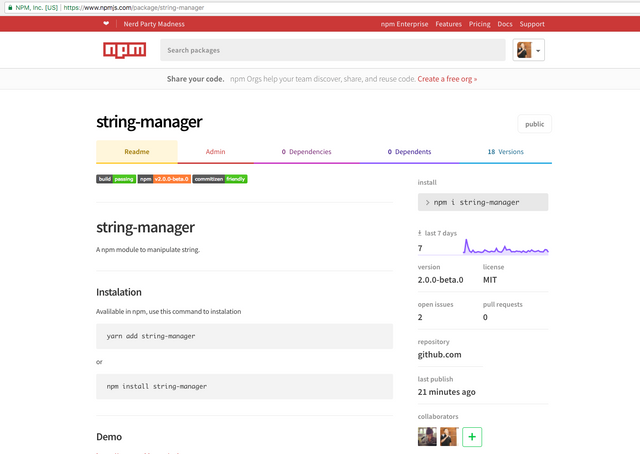 string manager on NPM