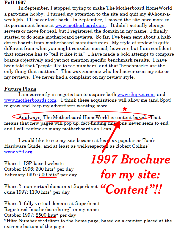 Content focus in 1997 website