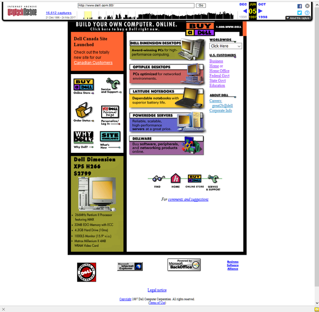 Dell Computer website in 1997