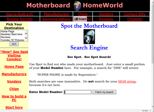 Spot the Motherboard search engine in 1997