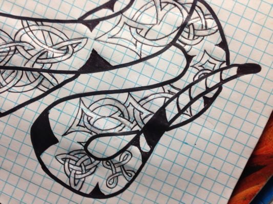 Meredith Loughran doodle art of a Celtic knot snake