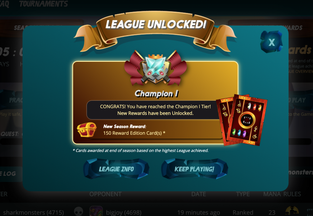 screenshot of champion I league status
