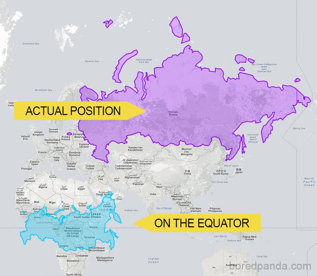 Real Country Sizes Shown on Mercator Projection (Updated