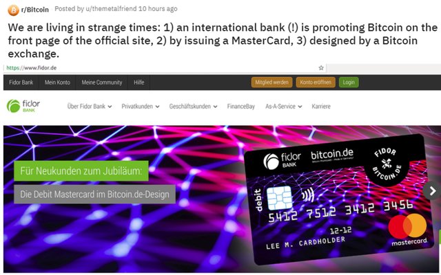 From Reddit Com R Bitcoin User Themetalfriend Shows German Fidor Bank Website Front Page Offering A Bitcoin Mastercard Designed By Bitcoin De Exchange Don T Tell Me That This Isn T A Good Time To Buy 5k Btc