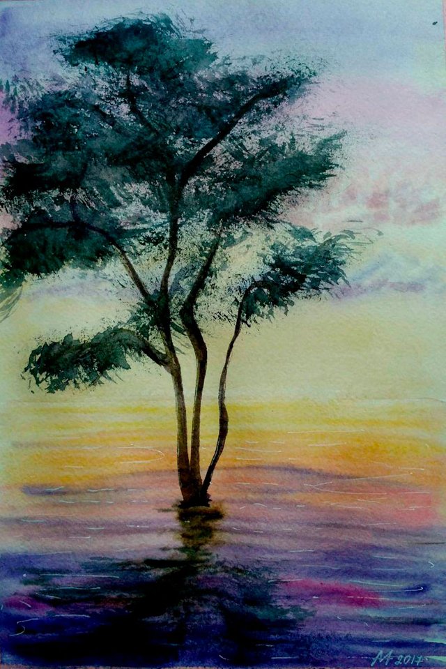 Easy trees with Brusho  Painting, Brusho, Watercolor paintings
