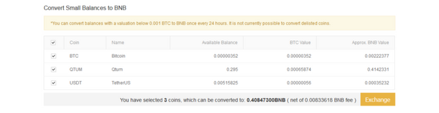 Convert Small Balances to BNB - Binance com