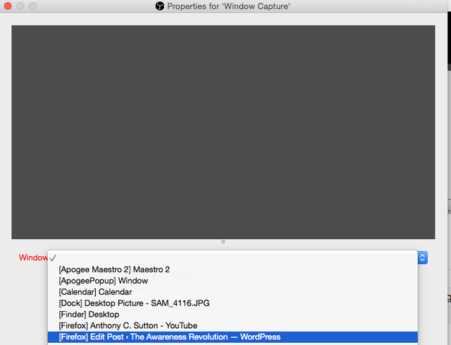 OBS Studio Select Window Tab