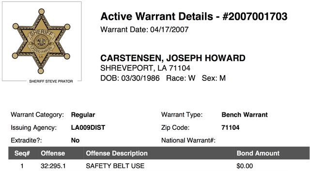 Joseph Carstensen Warrant