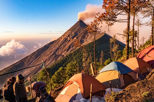 Acatenango Volcano Campsite View of Fuego Smoke