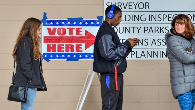 Voters were lined up outside of the Vigo County Annex in Terre Haute, Ind.,. on Nov. 5, 2018, to take advantage of the final day of early voting.